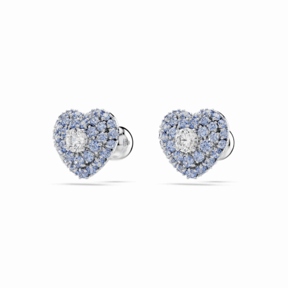 Swarovski Hyperbola Stud Earrings Heart, Blue, Rhodium plated