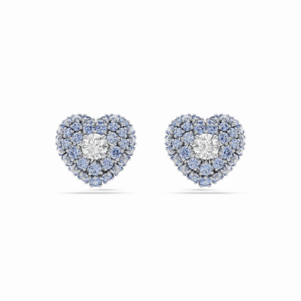 Swarovski Hyperbola Stud Earrings Heart, Blue, Rhodium plated fashion-jewelry  