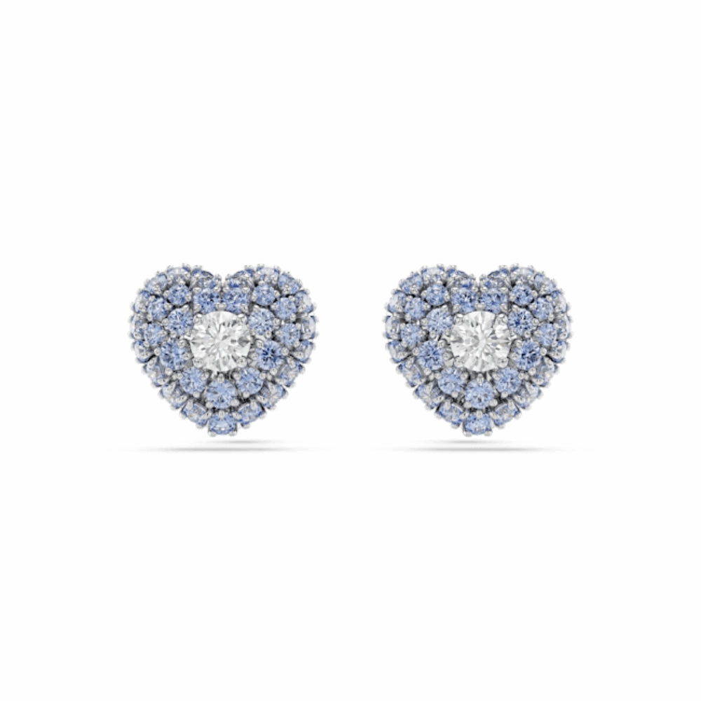 Swarovski Hyperbola Stud Earrings Heart, Blue, Rhodium plated 