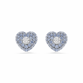 Swarovski Hyperbola Stud Earrings Heart, Blue, Rhodium plated fashion-jewelry  