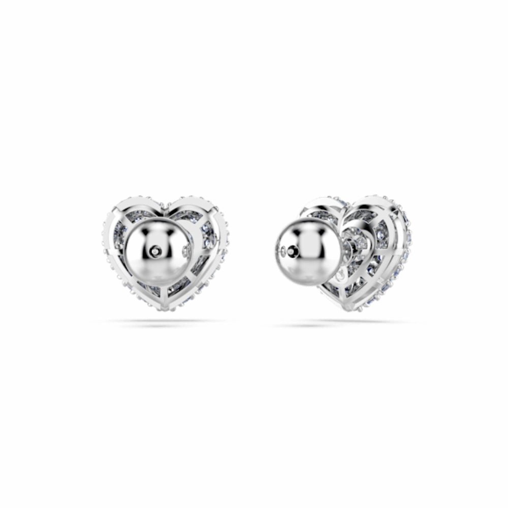 Swarovski Hyperbola Stud Earrings Heart, Blue, Rhodium plated