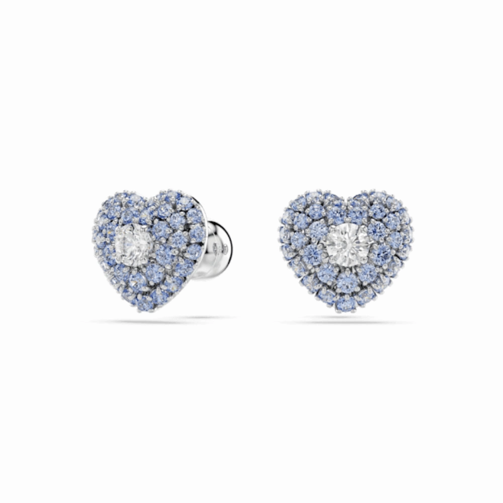 Swarovski Hyperbola Stud Earrings Heart, Blue, Rhodium plated