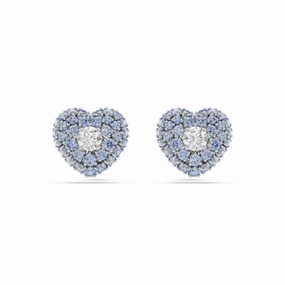 Swarovski Hyperbola Stud Earrings Heart, Blue, Rhodium plated 