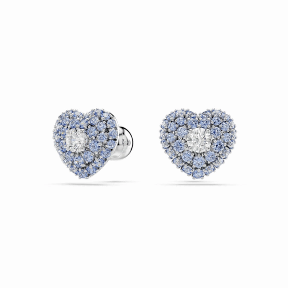 Swarovski Hyperbola Stud Earrings Heart, Blue, Rhodium plated