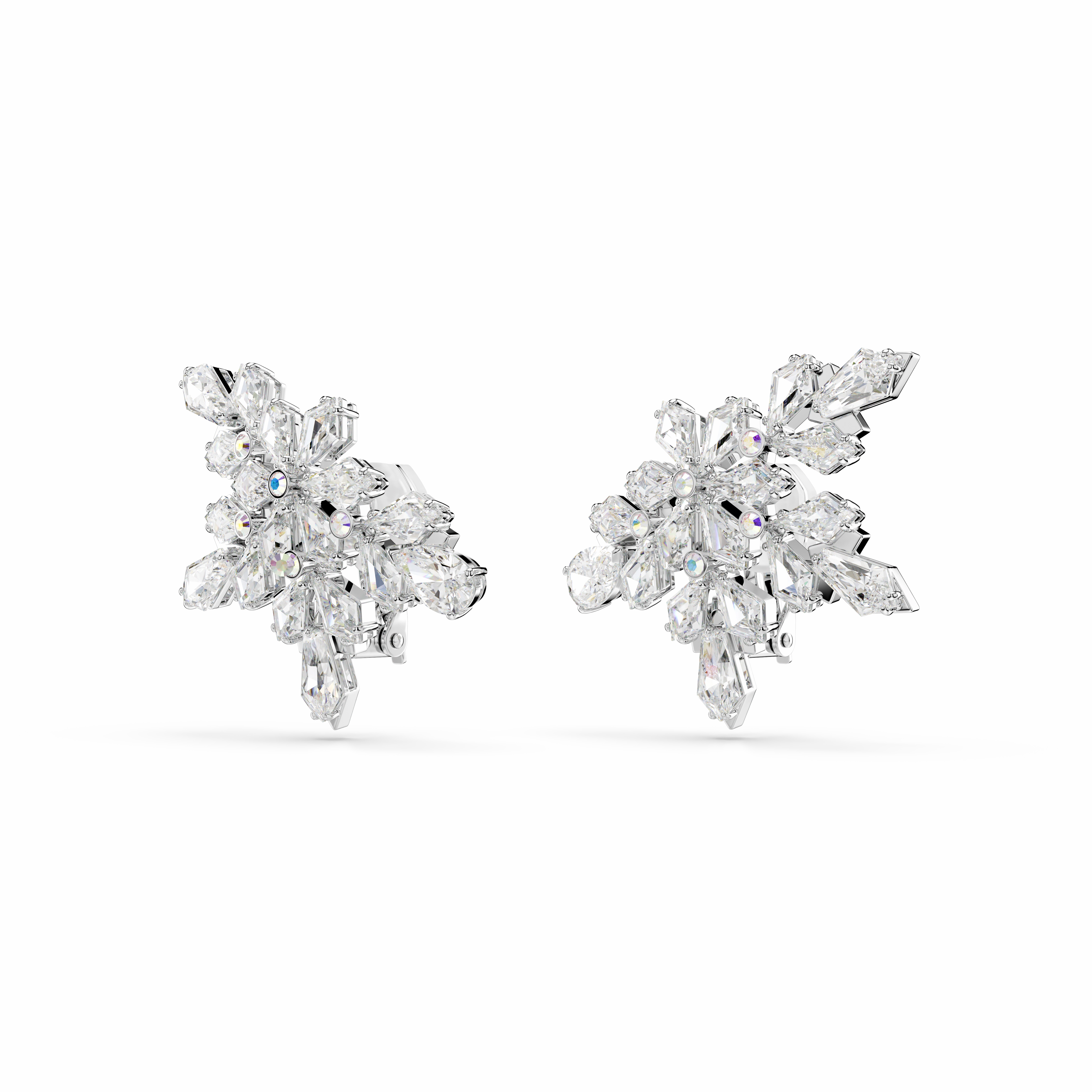 Swarovski Idyllia Clip Earrings Mixed Cuts Half Snowflake White Rhodium Plated