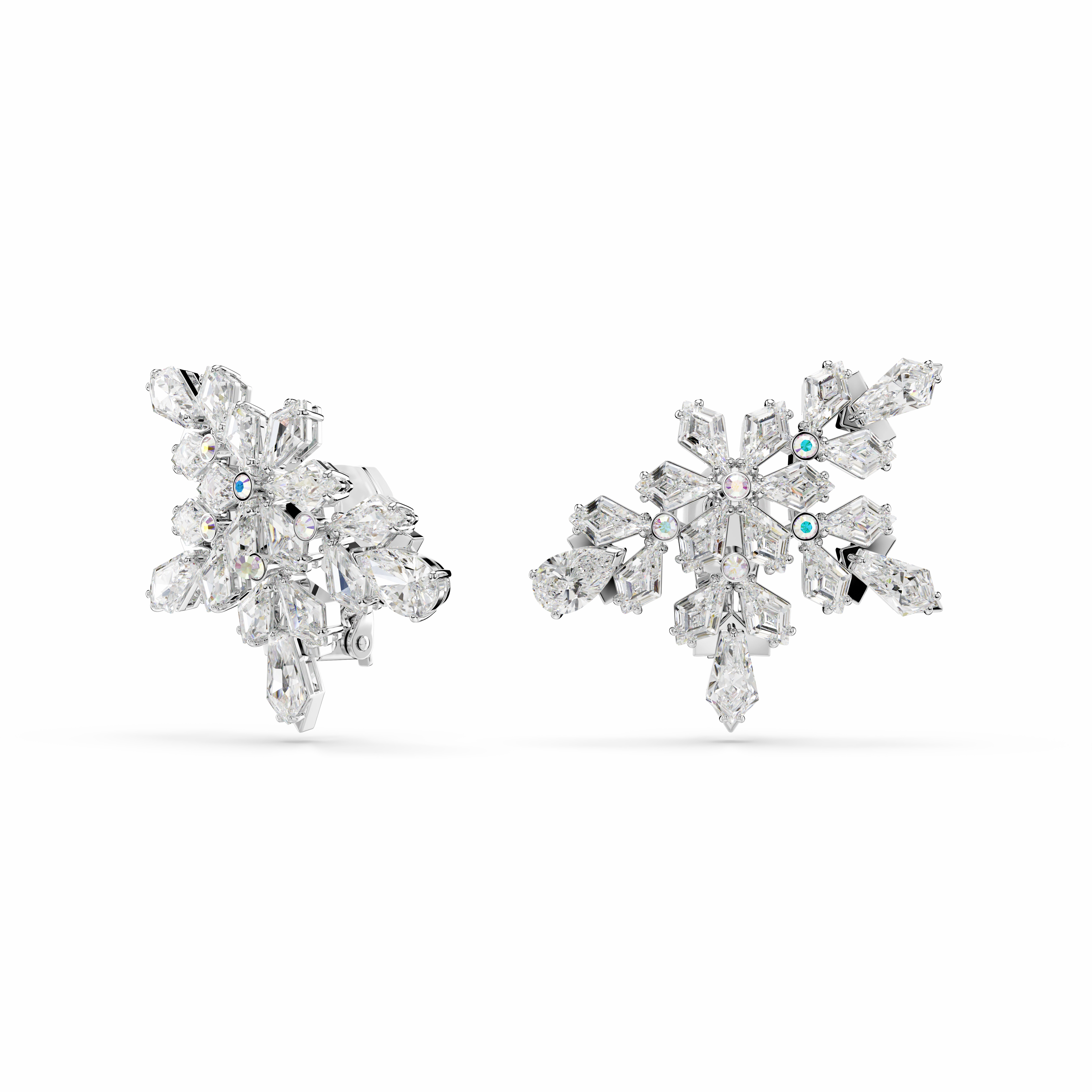 Swarovski Idyllia Clip Earrings Mixed Cuts Half Snowflake White Rhodium Plated