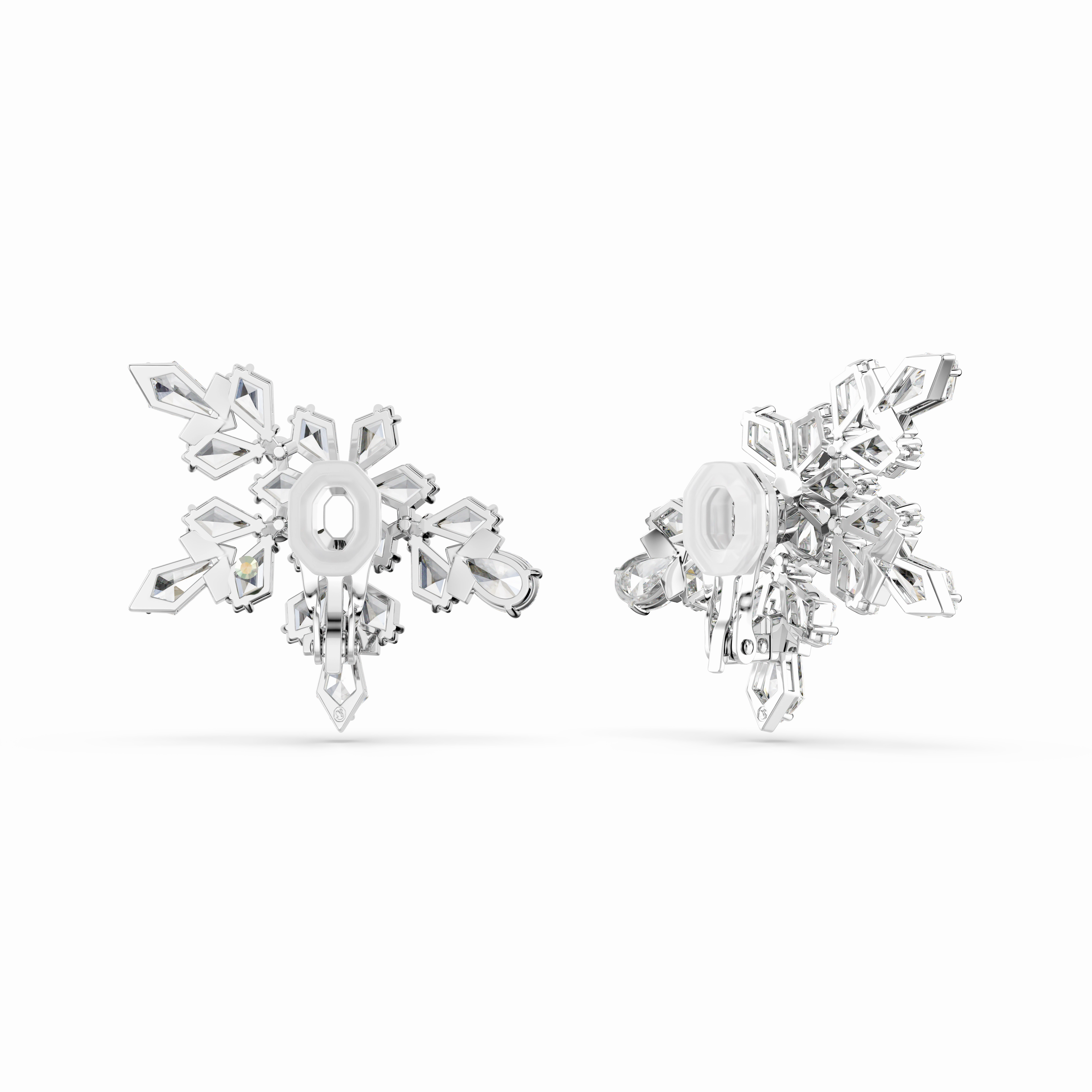 Swarovski Idyllia Clip Earrings Mixed Cuts Half Snowflake White Rhodium Plated
