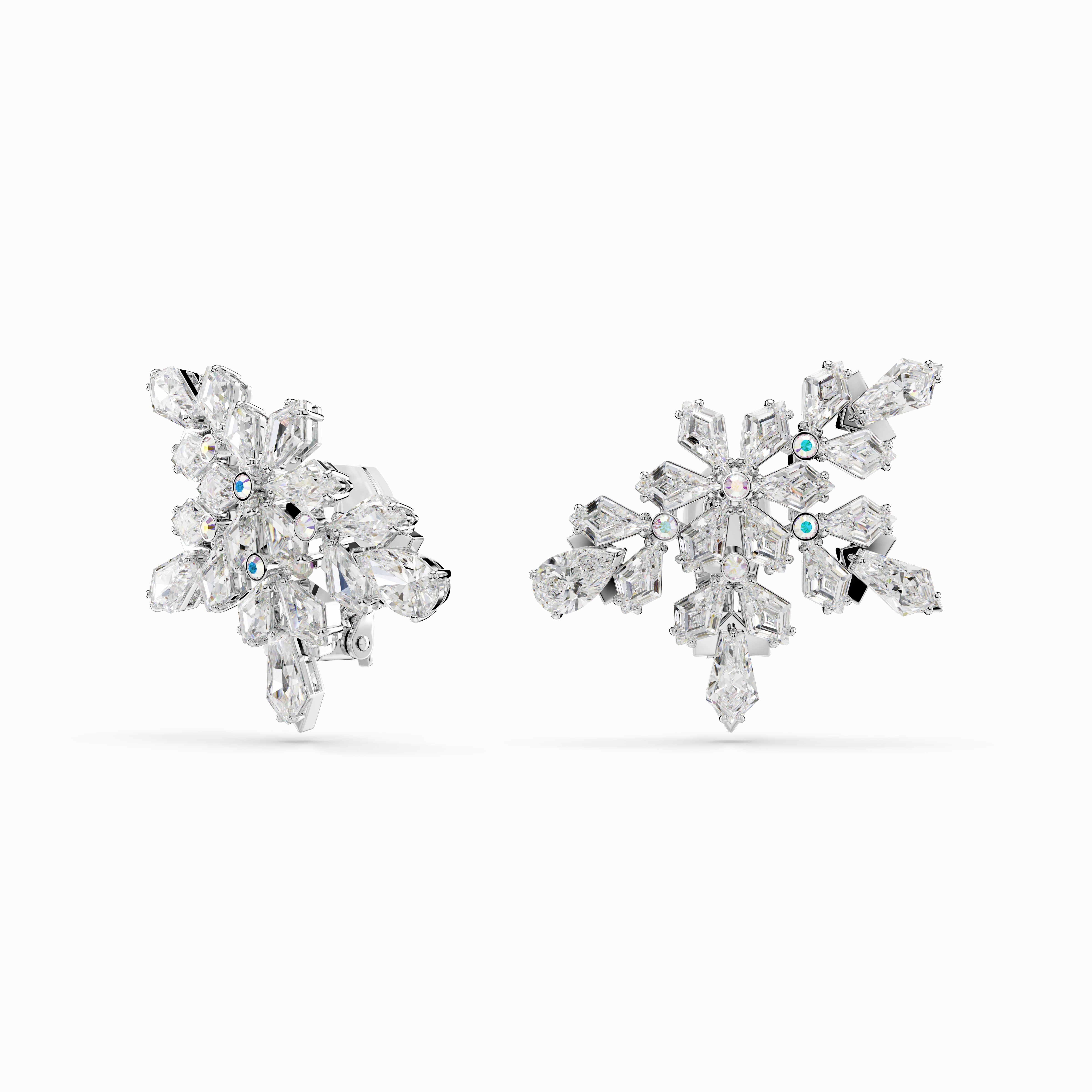 Swarovski Idyllia Clip Earrings Mixed Cuts Half Snowflake White Rhodium Plated