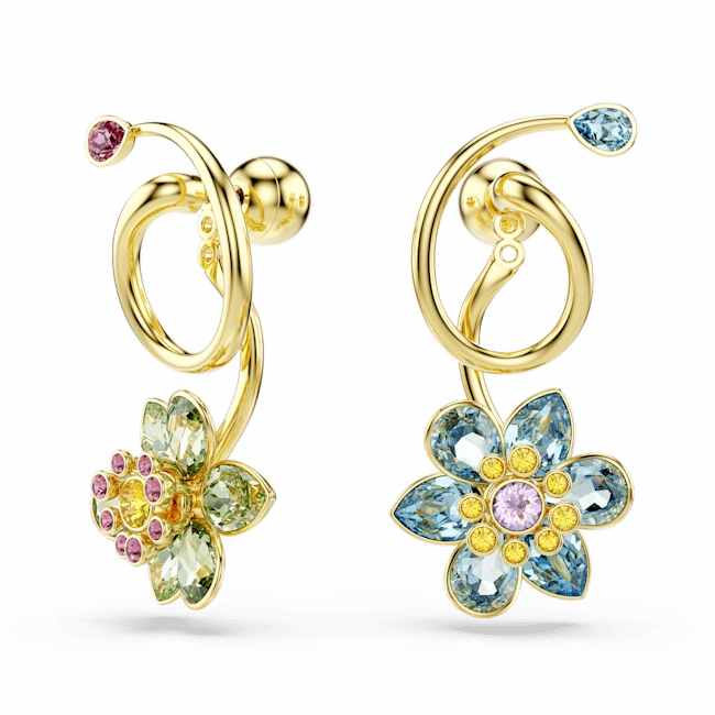 Swarovski Idyllia Drop Earrings Asymmetrical design Mixed cuts Flower Multicolored Gold-tone plated fashion-jewelry  