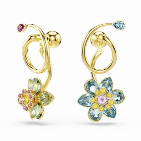 Swarovski Idyllia Drop Earrings Asymmetrical design Mixed cuts Flower Multicolored Gold-tone plated fashion-jewelry  