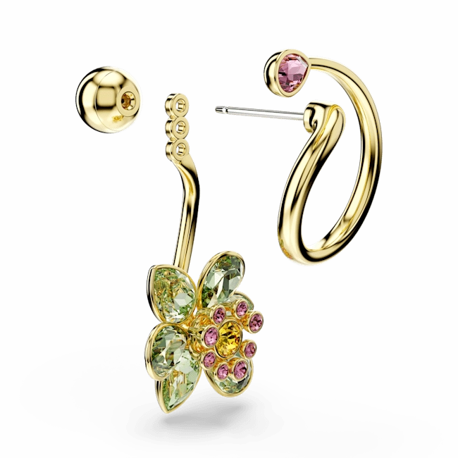 Swarovski Idyllia Drop Earrings Asymmetrical design Mixed cuts Flower Multicolored Gold-tone plated
