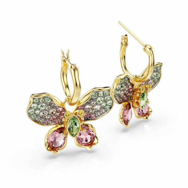 Swarovski Idyllia Drop Earrings Mixed cuts Pav Butterfly Multicolored Gold-tone plated