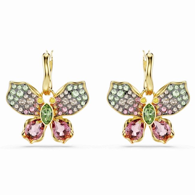 Swarovski Idyllia Drop Earrings Mixed cuts Pav Butterfly Multicolored Gold-tone plated