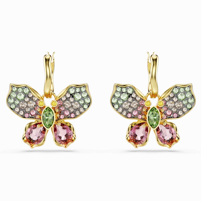 Swarovski Idyllia Drop Earrings Mixed cuts Pav Butterfly Multicolored Gold-tone plated