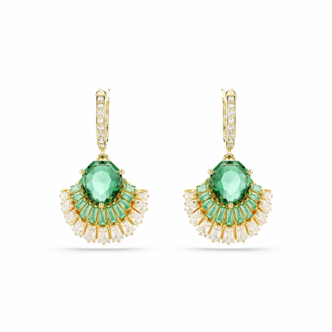 Swarovski Idyllia Drop Earrings Mixed cuts Shell Green Gold-tone plated