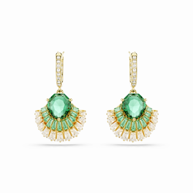 Swarovski Idyllia Drop Earrings Mixed cuts Shell Green Gold-tone plated