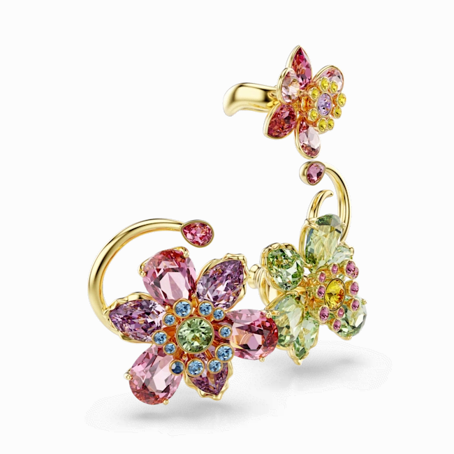 Swarovski Idyllia Ear Cuff Set (3) Asymmetrical design Mixed cuts Flower Multicolored Gold-tone plated