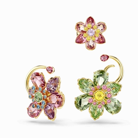 Swarovski Idyllia Ear Cuff Set (3) Asymmetrical design Mixed cuts Flower Multicolored Gold-tone plated 
