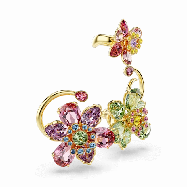 Swarovski Idyllia Ear Cuff Set (3) Asymmetrical design Mixed cuts Flower Multicolored Gold-tone plated