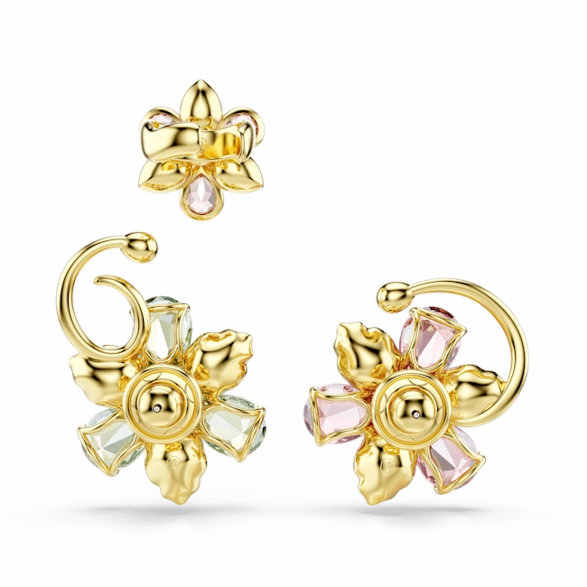 Swarovski Idyllia Ear Cuff Set (3) Asymmetrical design Mixed cuts Flower Multicolored Gold-tone plated