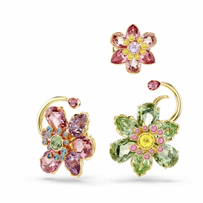 Swarovski Idyllia Ear Cuff Set (3) Asymmetrical design Mixed cuts Flower Multicolored Gold-tone plated 