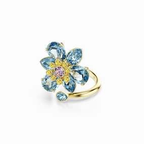Swarovski Idyllia Open Ring Mixed Cuts Flower Blue Gold-Tone Plated fashion-jewelry  