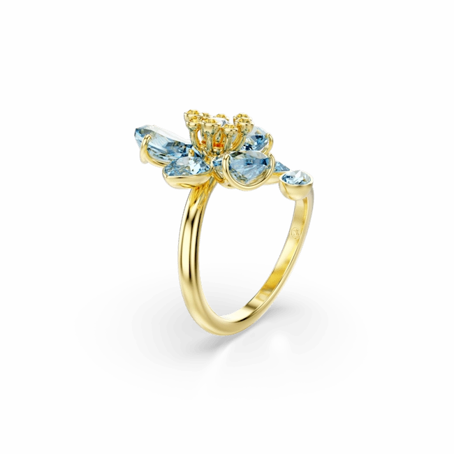 Swarovski Idyllia Open Ring Mixed Cuts Flower Blue Gold-Tone Plated