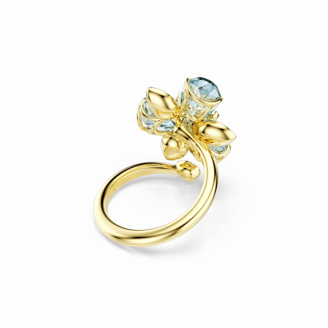 Swarovski Idyllia Open Ring Mixed Cuts Flower Blue Gold-Tone Plated