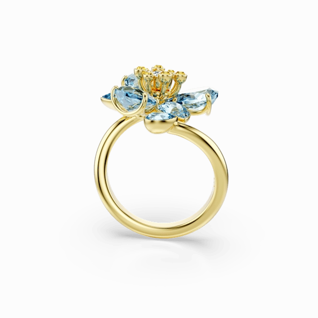 Swarovski Idyllia Open Ring Mixed Cuts Flower Blue Gold-Tone Plated