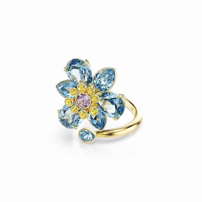 Swarovski Idyllia Open Ring Mixed Cuts Flower Blue Gold-Tone Plated fashion-jewelry  
