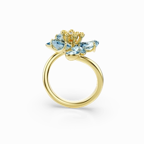 Swarovski Idyllia open Ring Mixed cuts Flower Blue Gold-tone plated Size 55 fashion-jewelry  