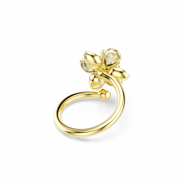 Swarovski Idyllia Open Ring Mixed Cuts Flower Green Gold-Tone Plated