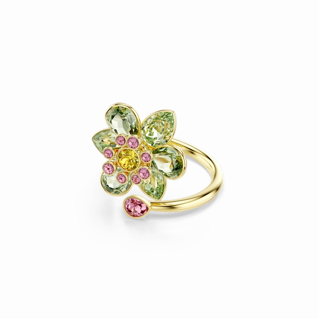 Swarovski Idyllia Open Ring Mixed Cuts Flower Green Gold-Tone Plated fashion-jewelry  