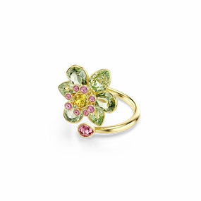 Swarovski Idyllia Open Ring Mixed Cuts Flower Green Gold-Tone Plated fashion-jewelry  