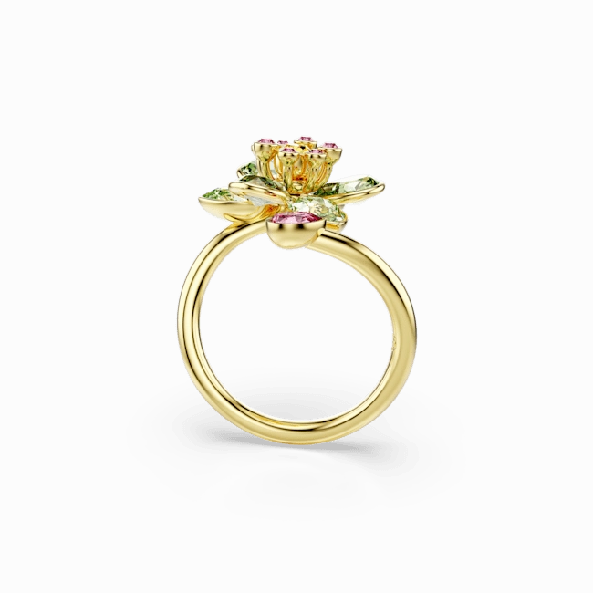 Swarovski Idyllia Open Ring Mixed Cuts Flower Green Gold-Tone Plated