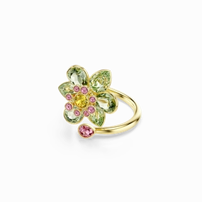 Swarovski Idyllia Open Ring Mixed Cuts Flower Green Gold-Tone Plated fashion-jewelry  