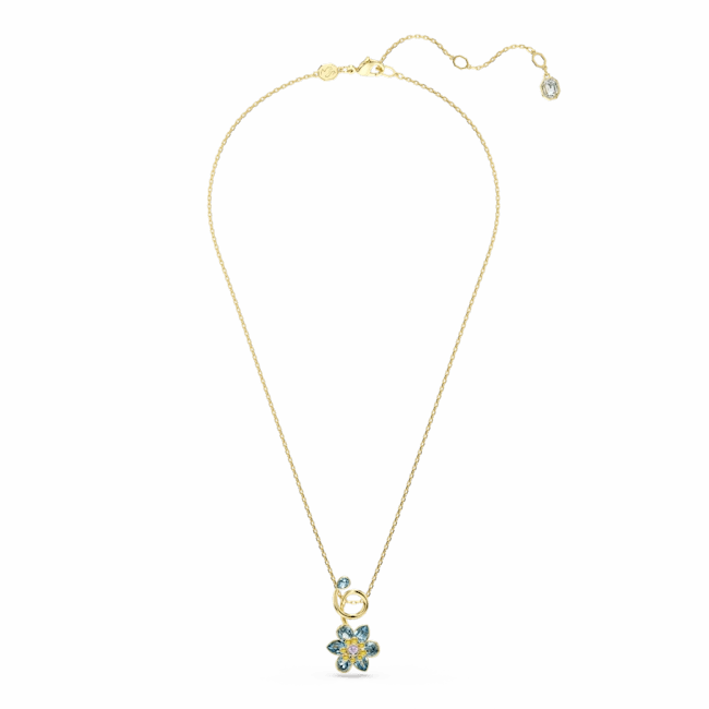 Swarovski Idyllia pendant Mixed cuts Flower Blue Gold-tone plated