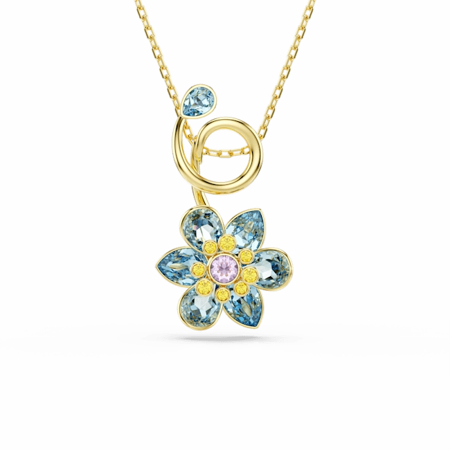 Swarovski Idyllia pendant Mixed cuts Flower Blue Gold-tone plated fashion-jewelry  
