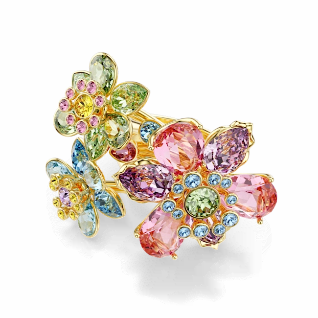 Swarovski Idyllia Ring Mixed Cuts Flower Multicolored Gold-Tone Plated