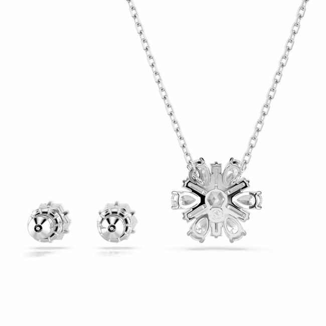 Swarovski Idyllia set (Necklace and Earrings) Mixed cuts, Snowflake, White, Rhodium plated