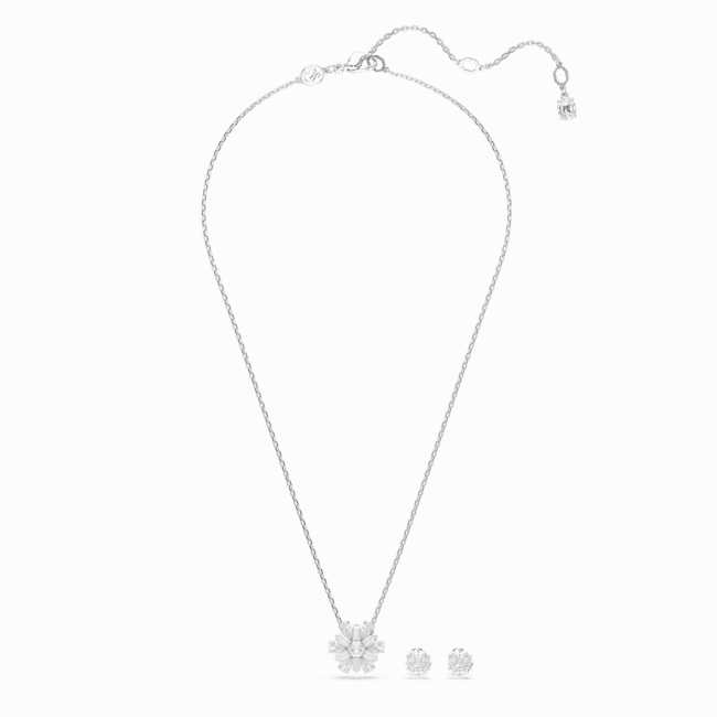 Swarovski Idyllia set (Necklace and Earrings) Mixed cuts, Snowflake, White, Rhodium plated