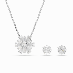 Swarovski Idyllia set (Necklace and Earrings) Mixed cuts, Snowflake, White, Rhodium plated fashion-jewelry  