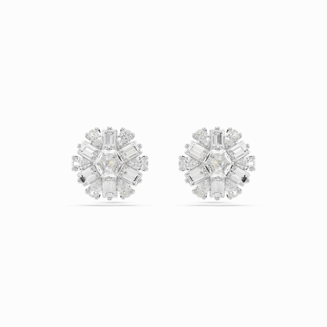 Swarovski Idyllia Stud Earrings Mixed cuts, Snowflake, White, Rhodium plated