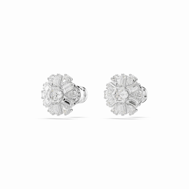 Swarovski Idyllia Stud Earrings Mixed cuts, Snowflake, White, Rhodium plated