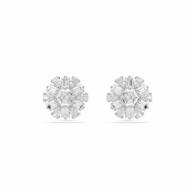 Swarovski Idyllia Stud Earrings Mixed cuts, Snowflake, White, Rhodium plated
