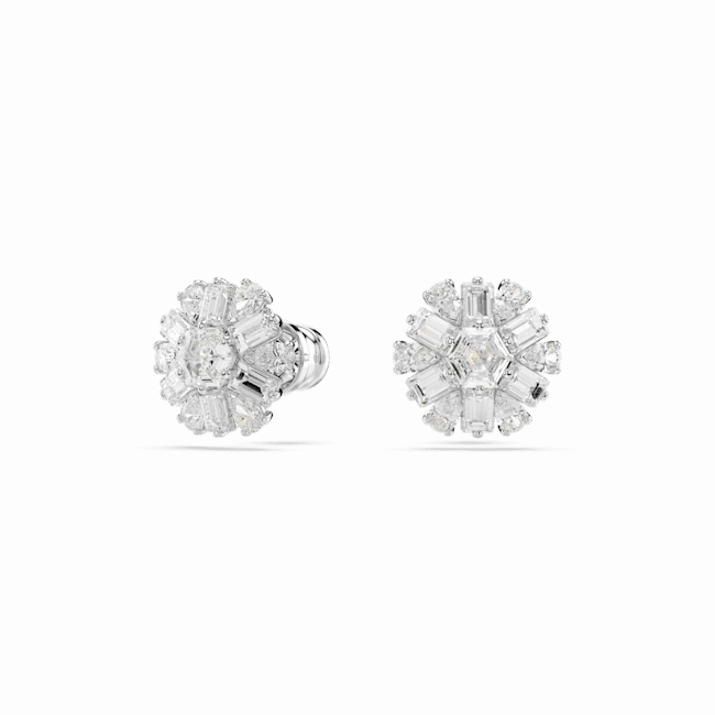 Swarovski Idyllia Stud Earrings Mixed cuts, Snowflake, White, Rhodium plated 