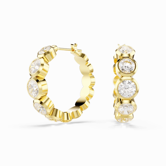 Swarovski Imber Hoop Earrings Round cut White Gold-tone plated 