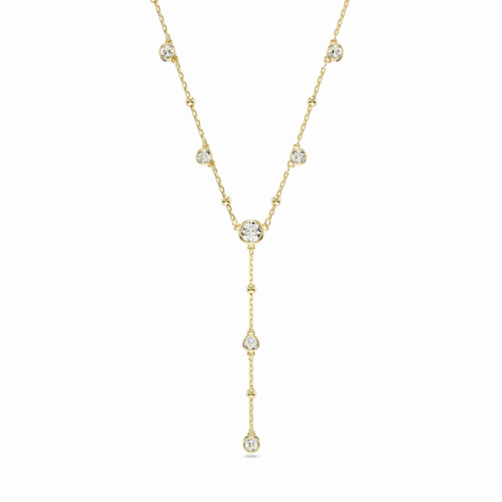 Swarovski Imber Y Necklace Round cut, Scattered design, White, Gold-tone plated
