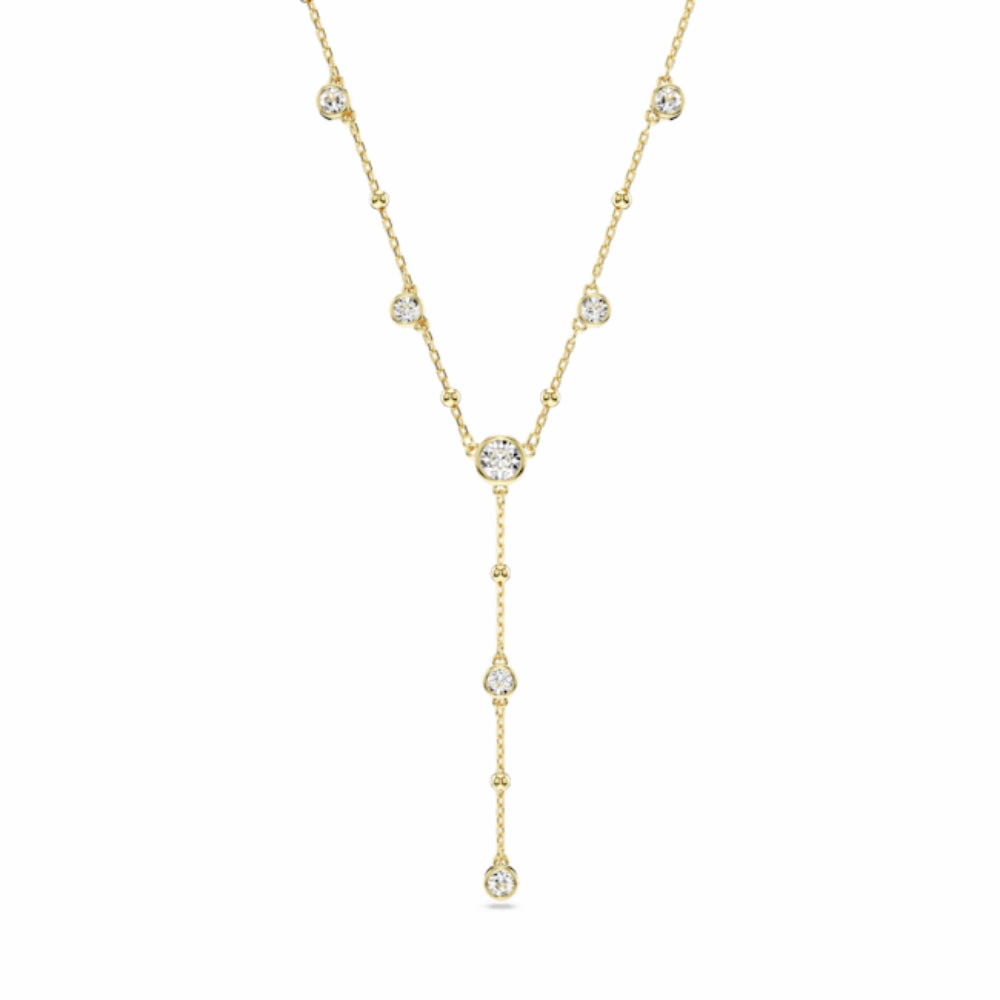 Swarovski Imber Y Necklace Round cut, Scattered design, White, Gold-tone plated fashion-jewelry  