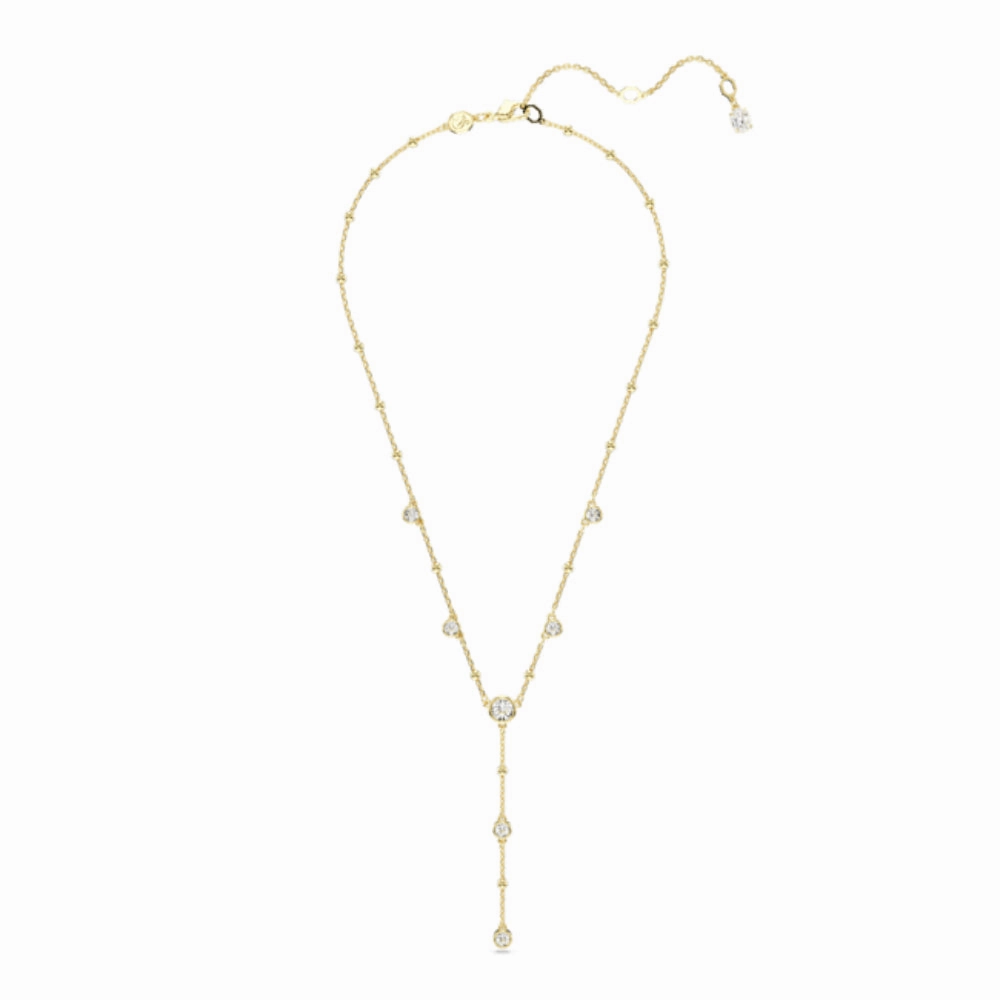 Swarovski Imber Y Necklace Round cut, Scattered design, White, Gold-tone plated